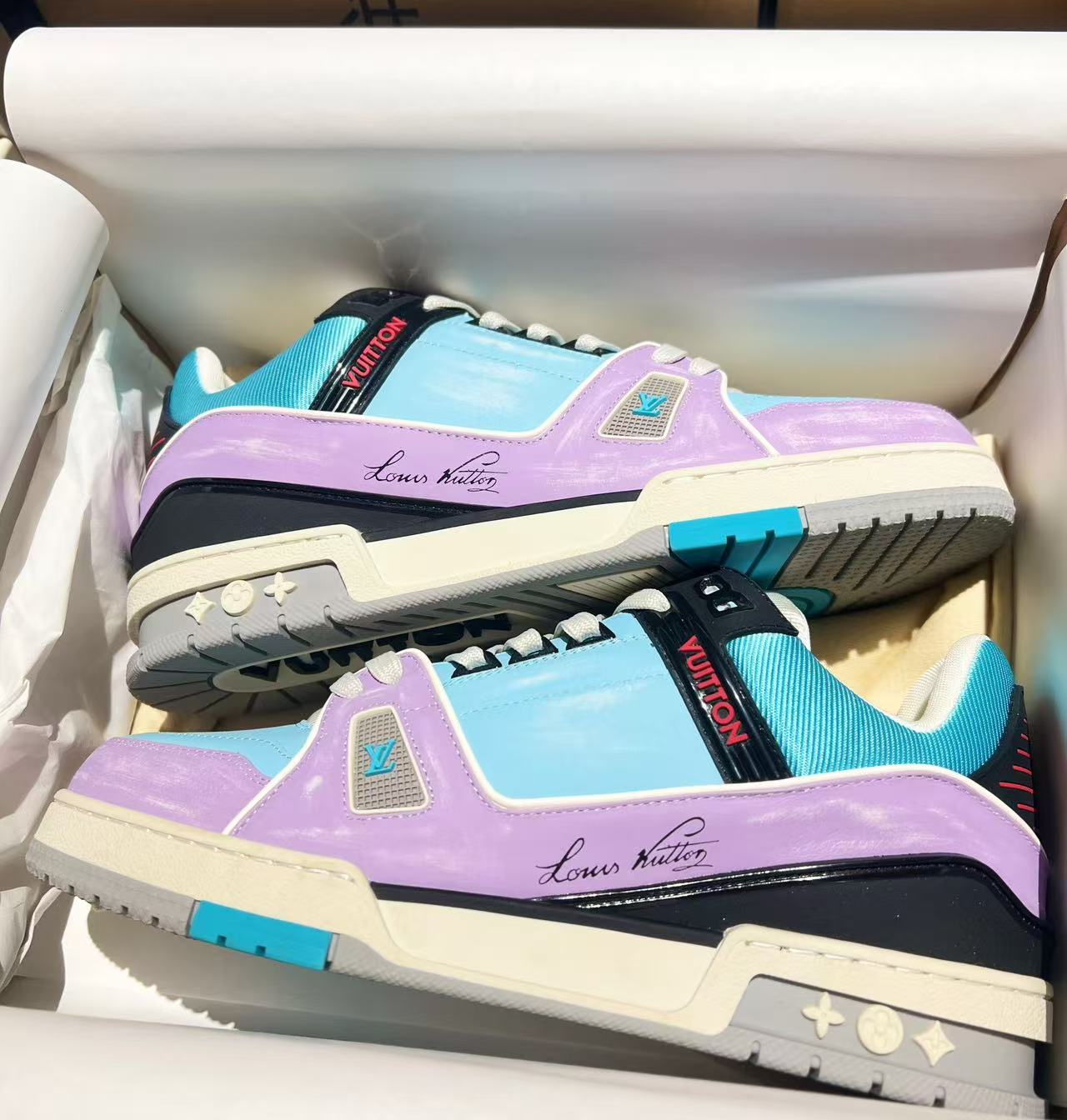 LV trainer blue and purple contrast