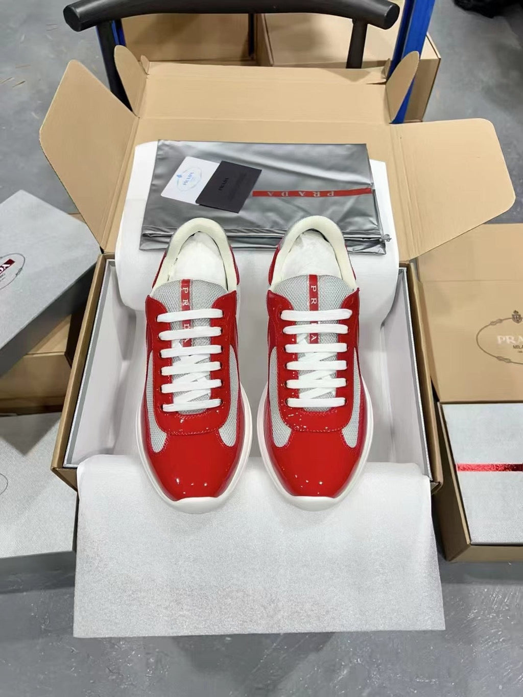PRADA America's Cup White red patent leather