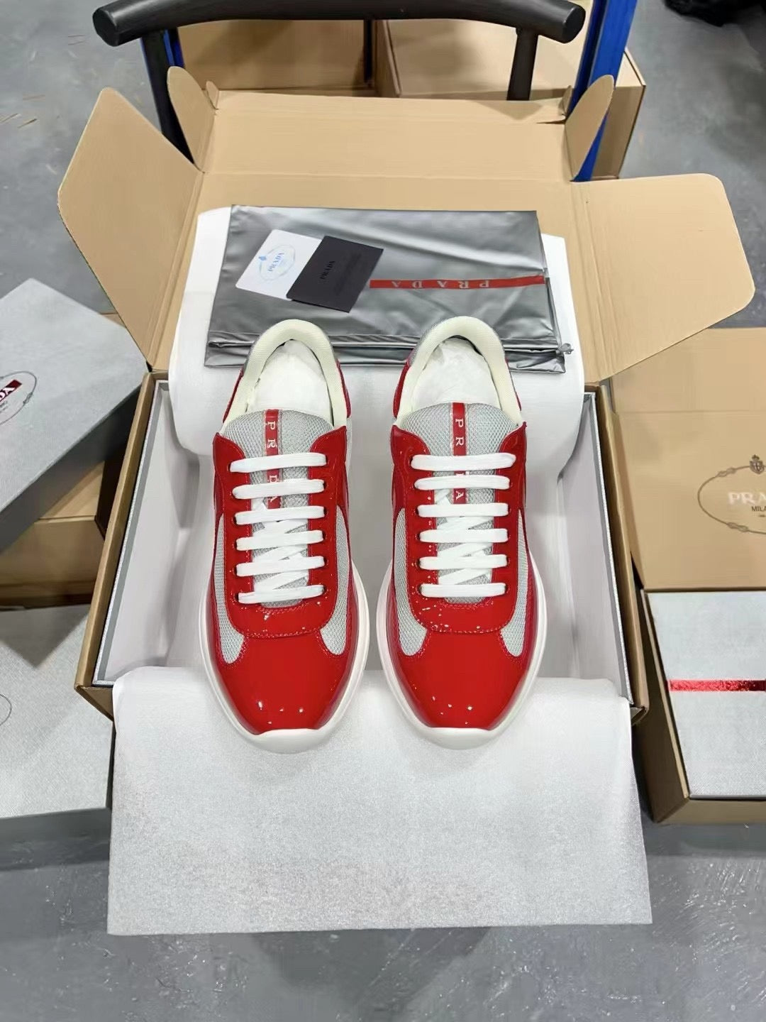 PRADA America's Cup White red patent leather