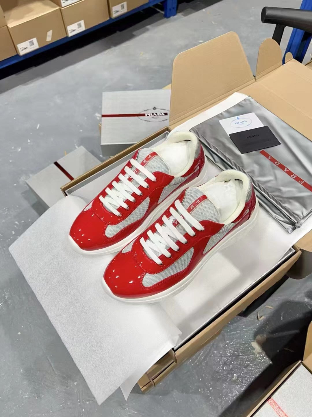 PRADA America's Cup White red patent leather