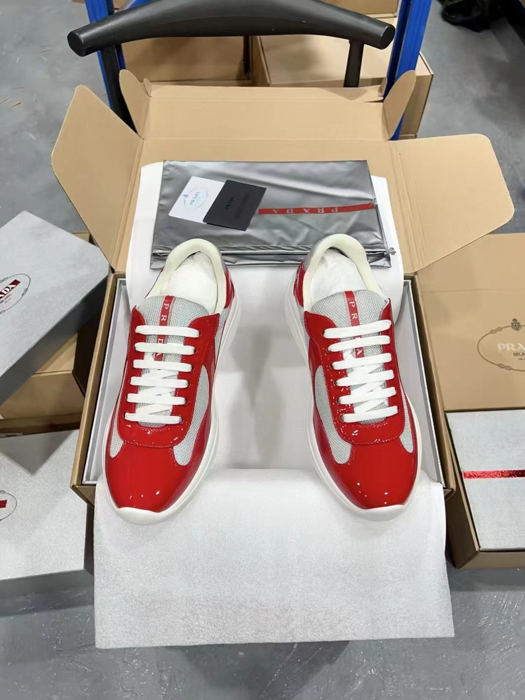 PRADA America's Cup White red patent leather