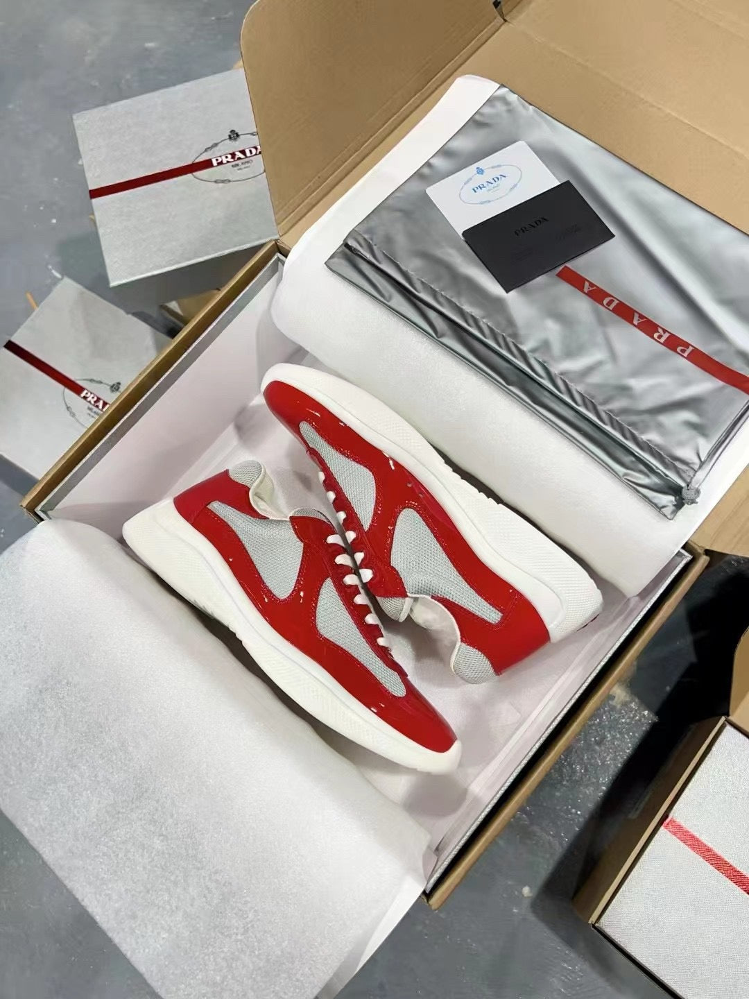 PRADA America's Cup White red patent leather