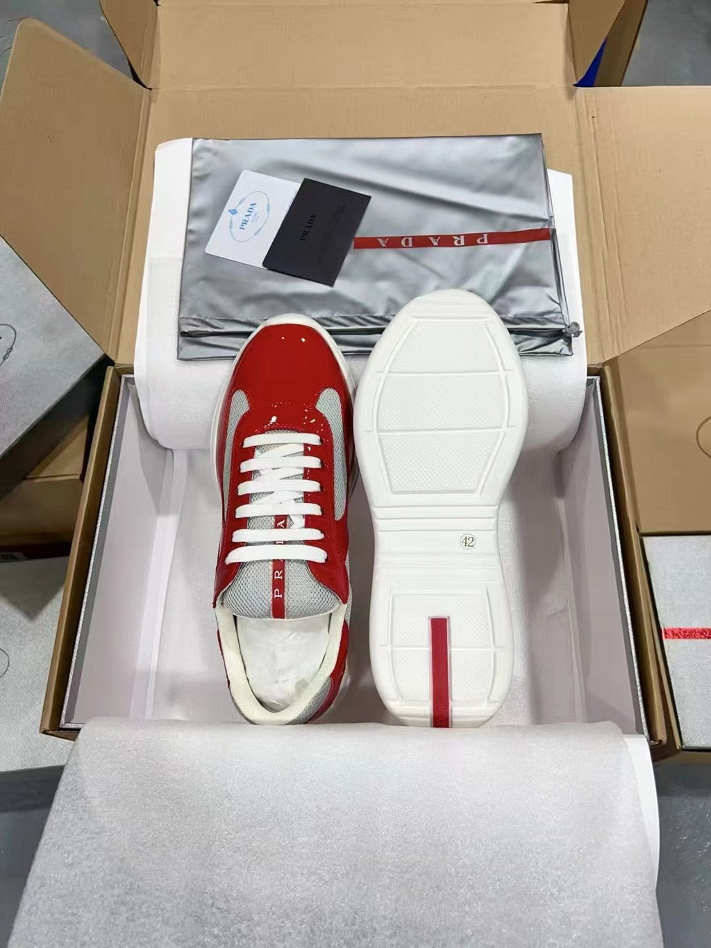 PRADA America's Cup White red patent leather