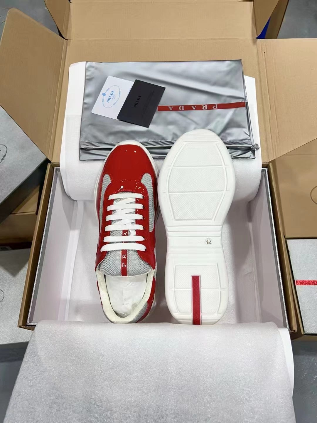 PRADA America's Cup White red patent leather