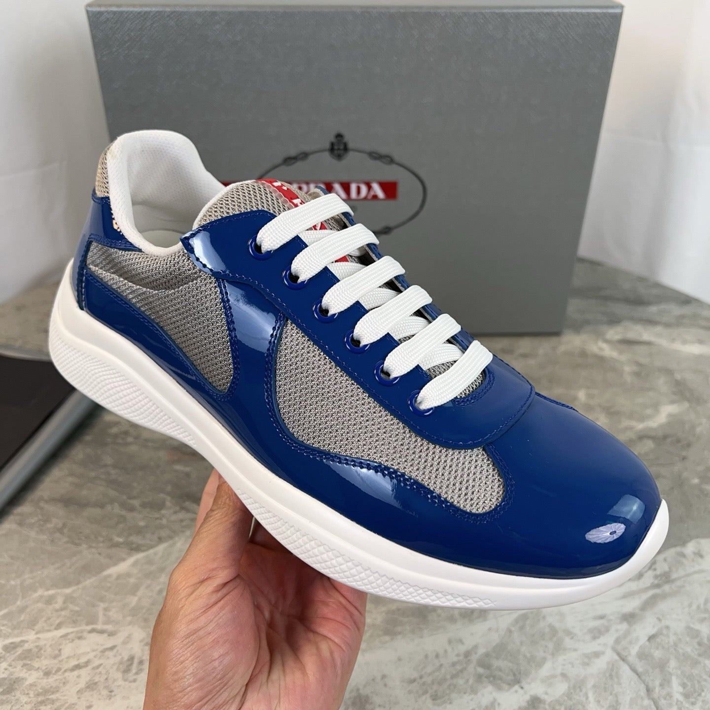 PRADA America's Cup Dark Blue patent leather