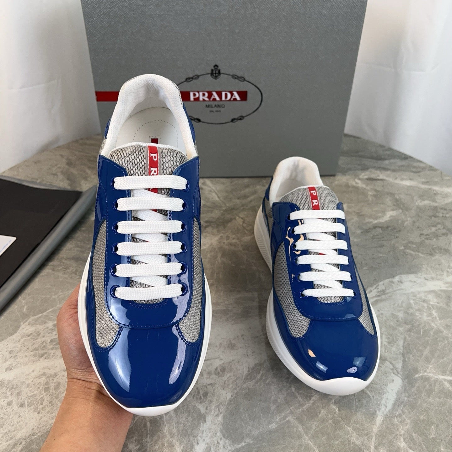 PRADA America's Cup Dark Blue patent leather