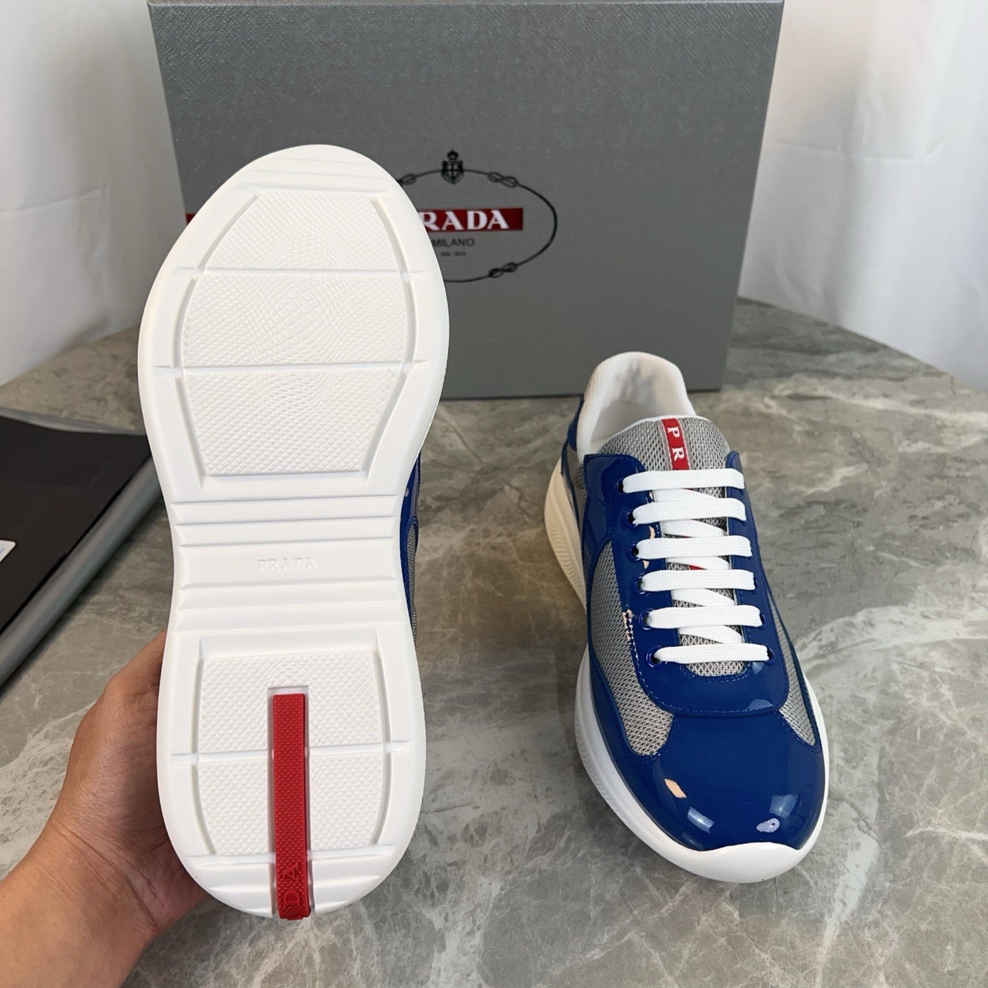 PRADA America's Cup Dark Blue patent leather