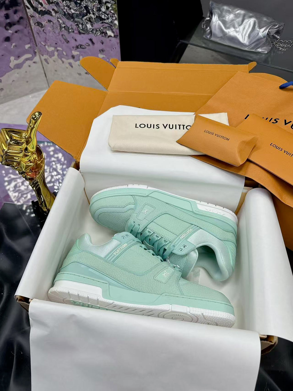 LV Trainer Mint Green White