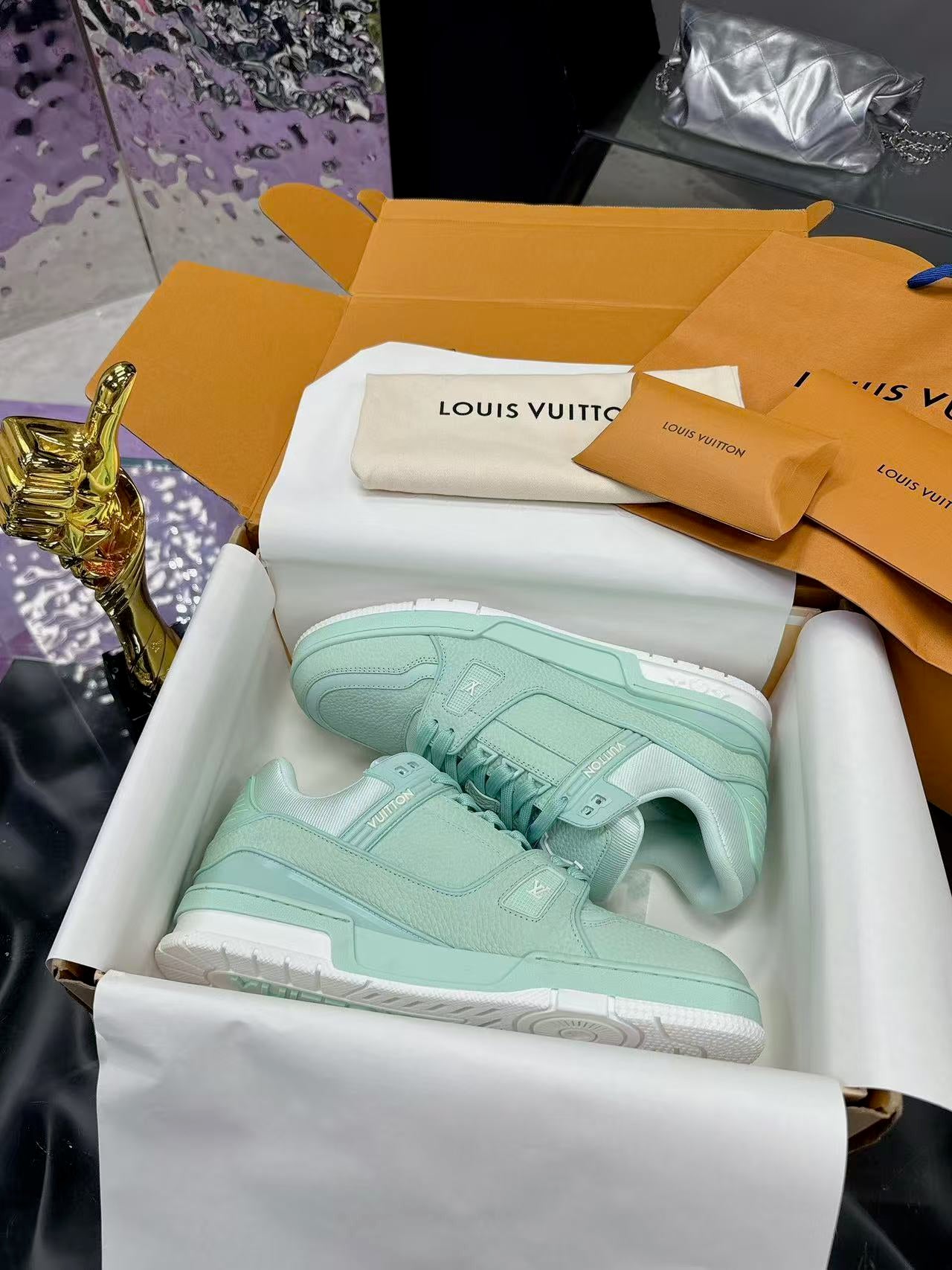 LV Trainer Mint Green White