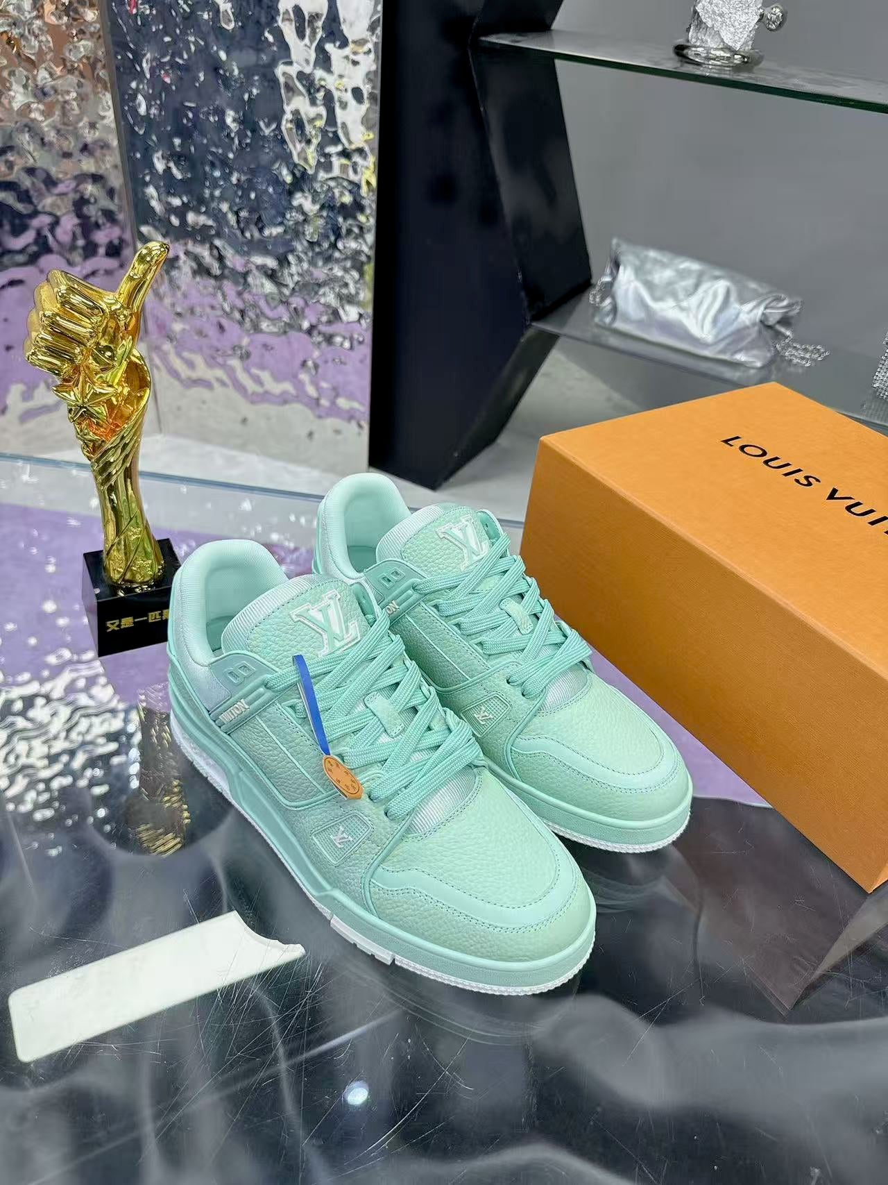 LV Trainer Mint Green White