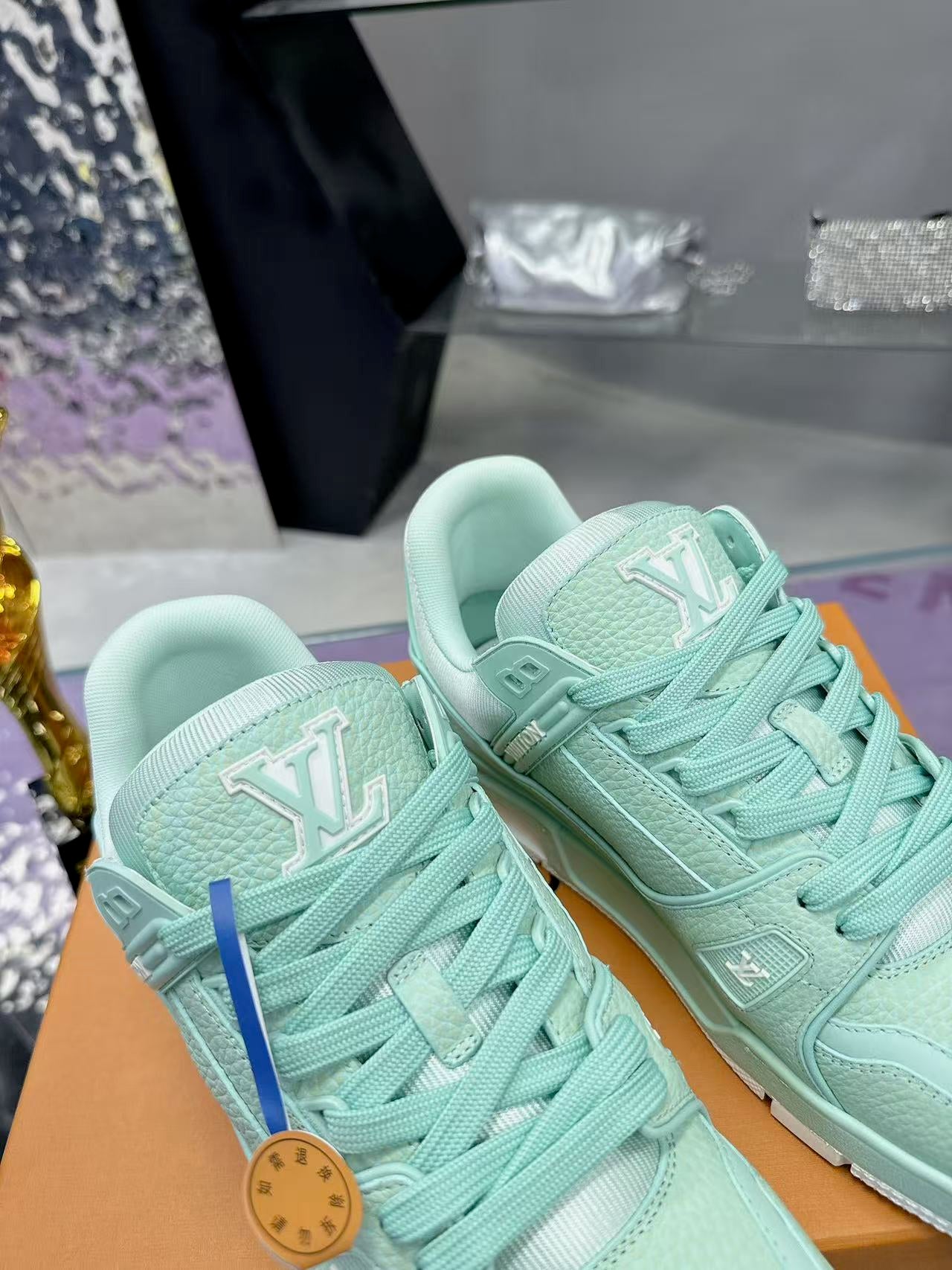 LV Trainer Mint Green White