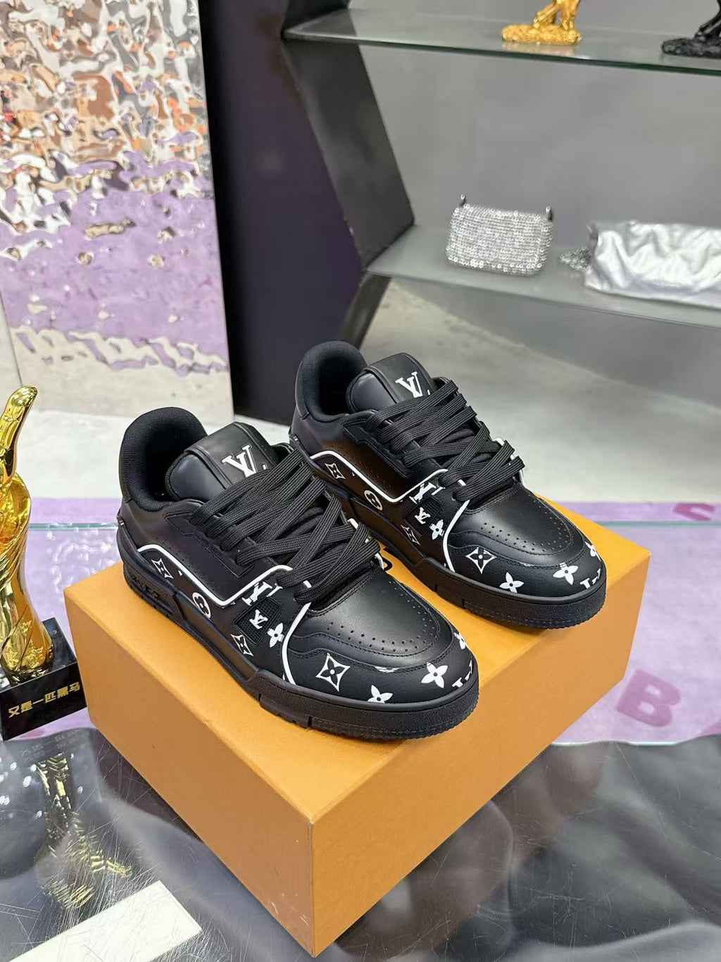 LV trainer black and grey print