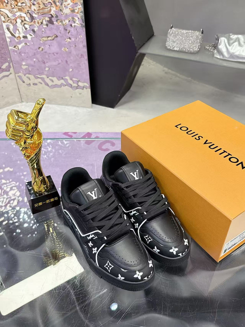 LV trainer black and grey print