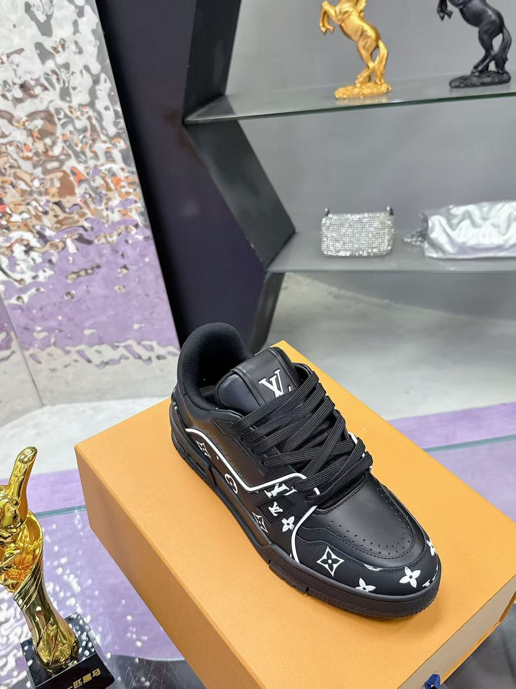LV trainer black and grey print