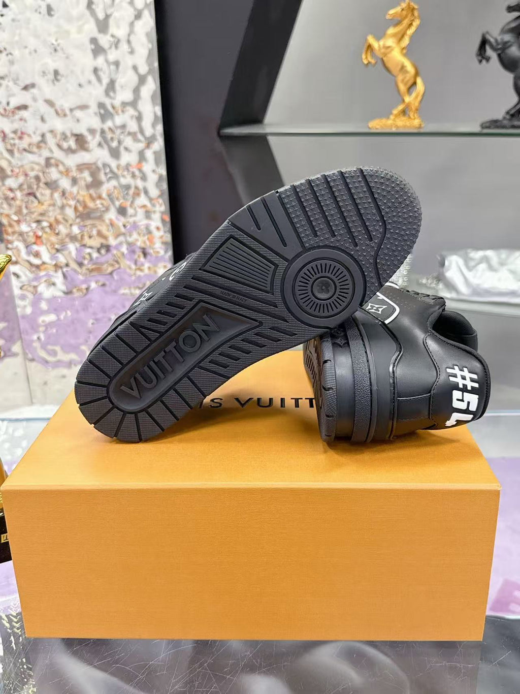 LV trainer black and grey print