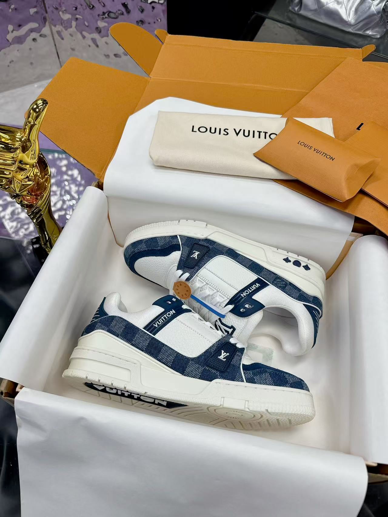 LV trainer blue checkerboard