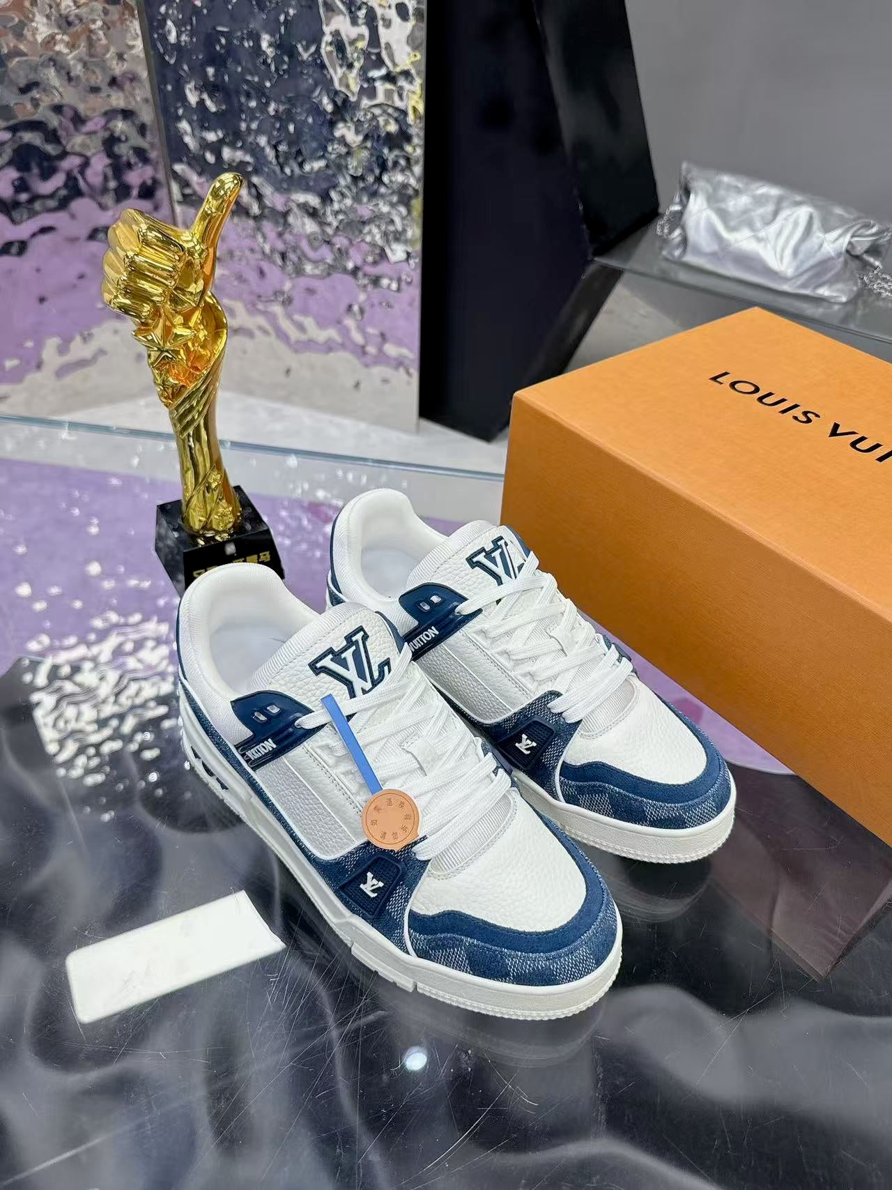LV trainer blue checkerboard
