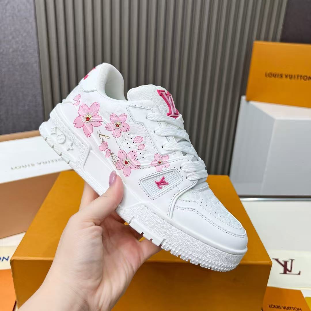 LV trainer X Takashi Murakami white flowers