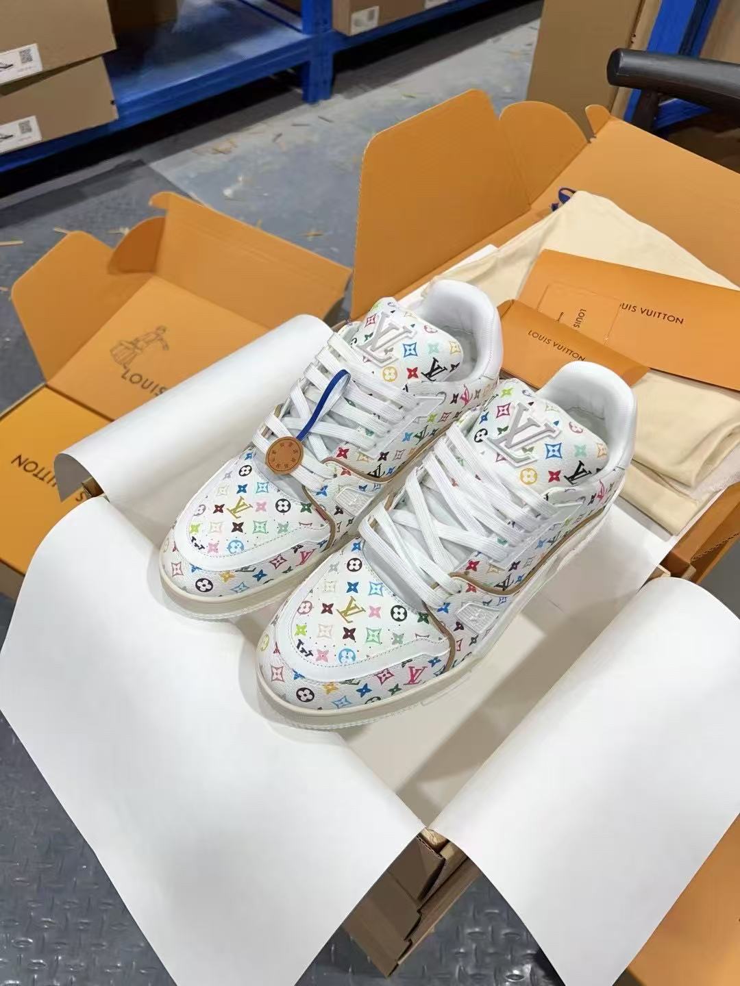 LV Trainer Takashi Murakami White Flowers printed all over