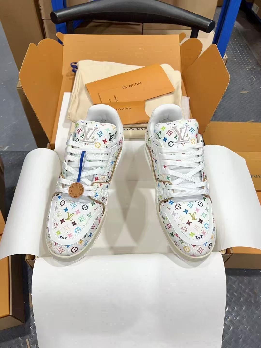 LV Trainer Takashi Murakami White Flowers printed all over