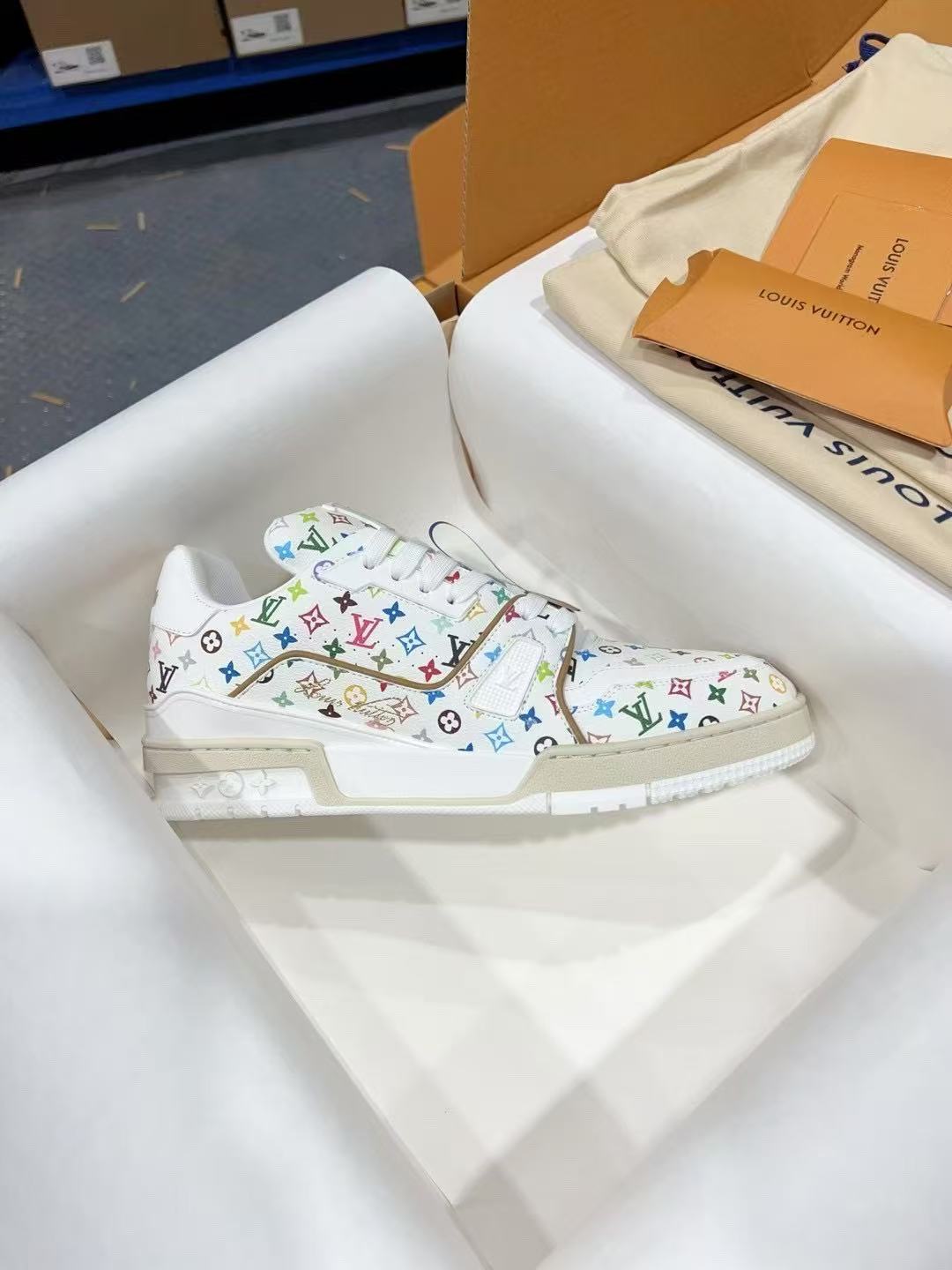 LV Trainer Takashi Murakami White Flowers printed all over