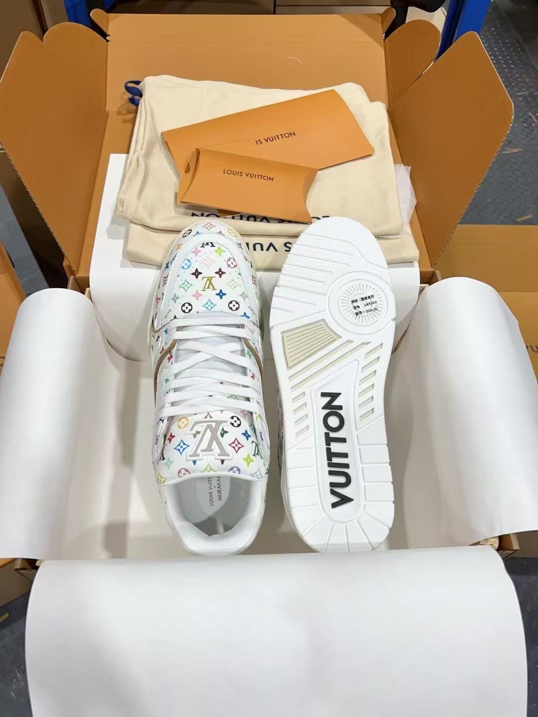 LV Trainer Takashi Murakami White Flowers printed all over