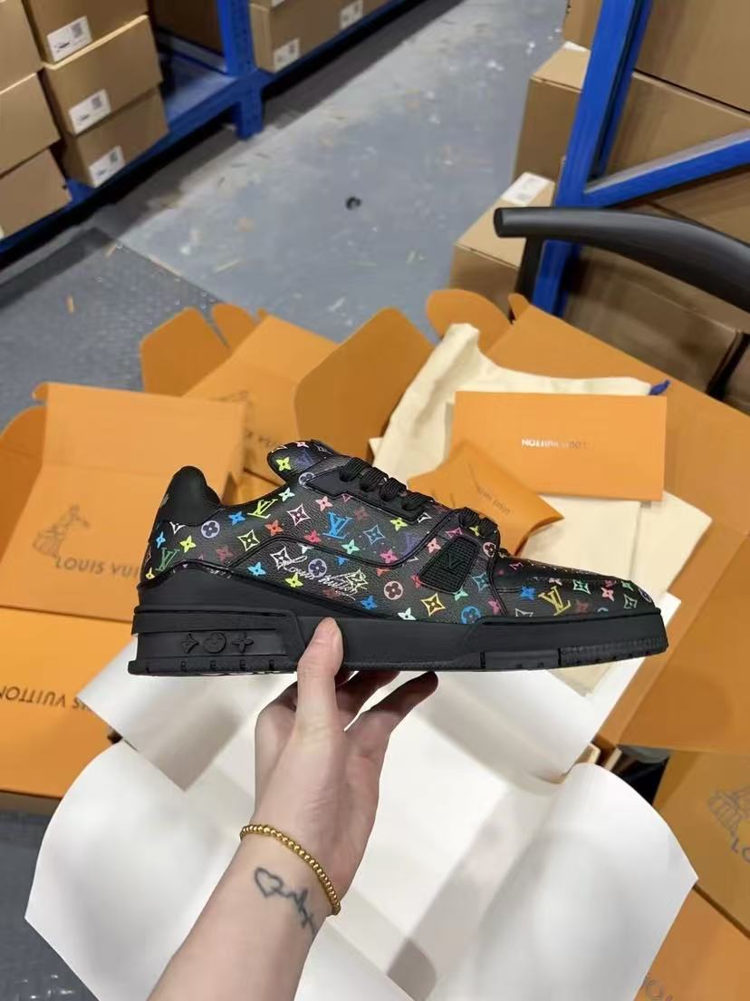 LV Trainer Takashi Murakami Black Flowers printed all over