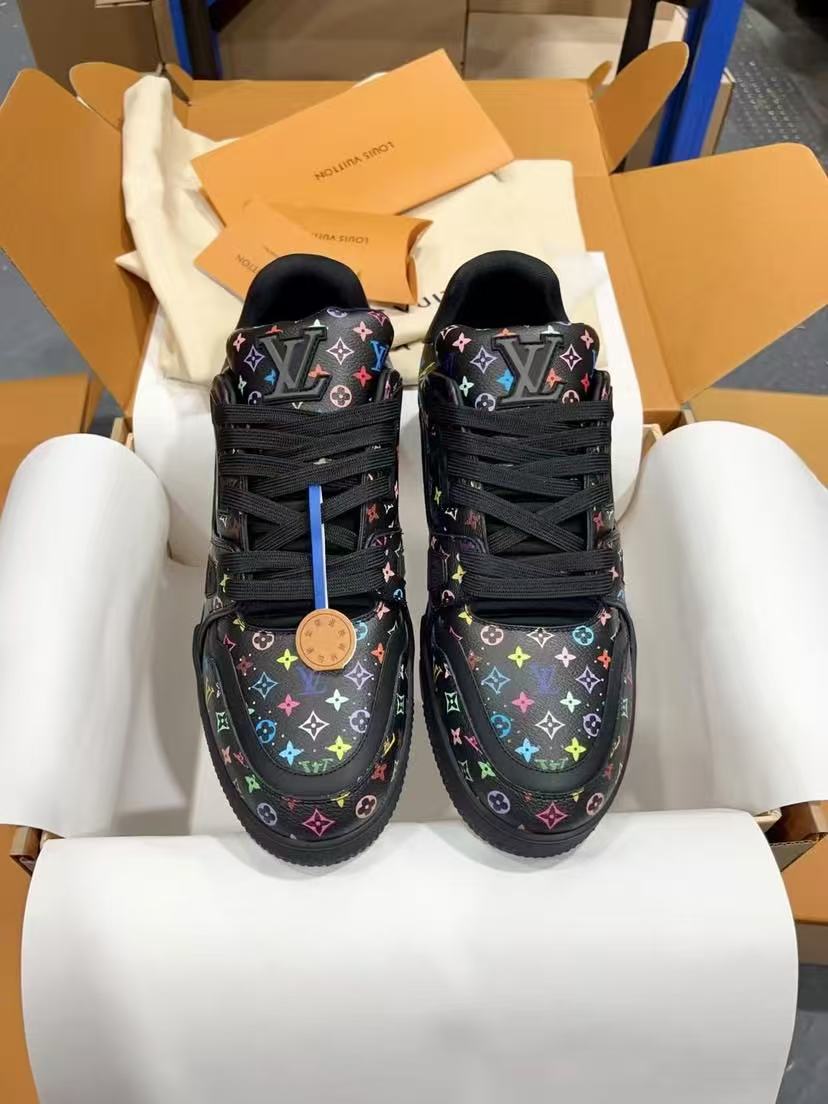 LV Trainer Takashi Murakami Black Flowers printed all over