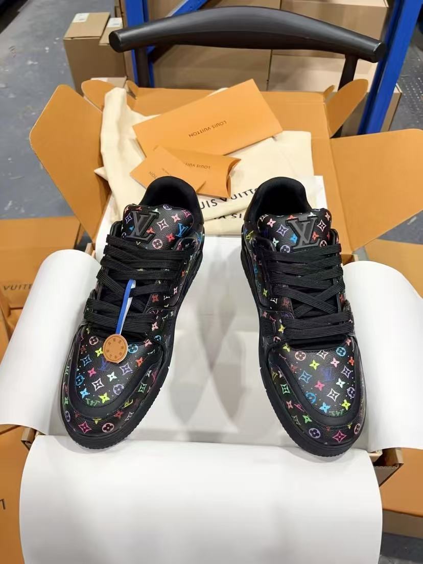 LV Trainer Takashi Murakami Black Flowers printed all over