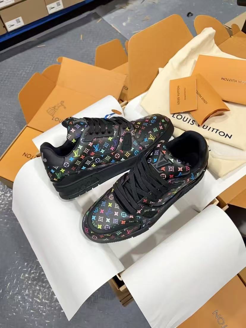 LV Trainer Takashi Murakami Black Flowers printed all over
