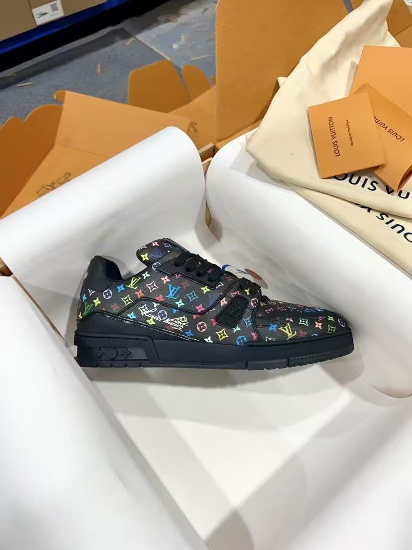 LV Trainer Takashi Murakami Black Flowers printed all over