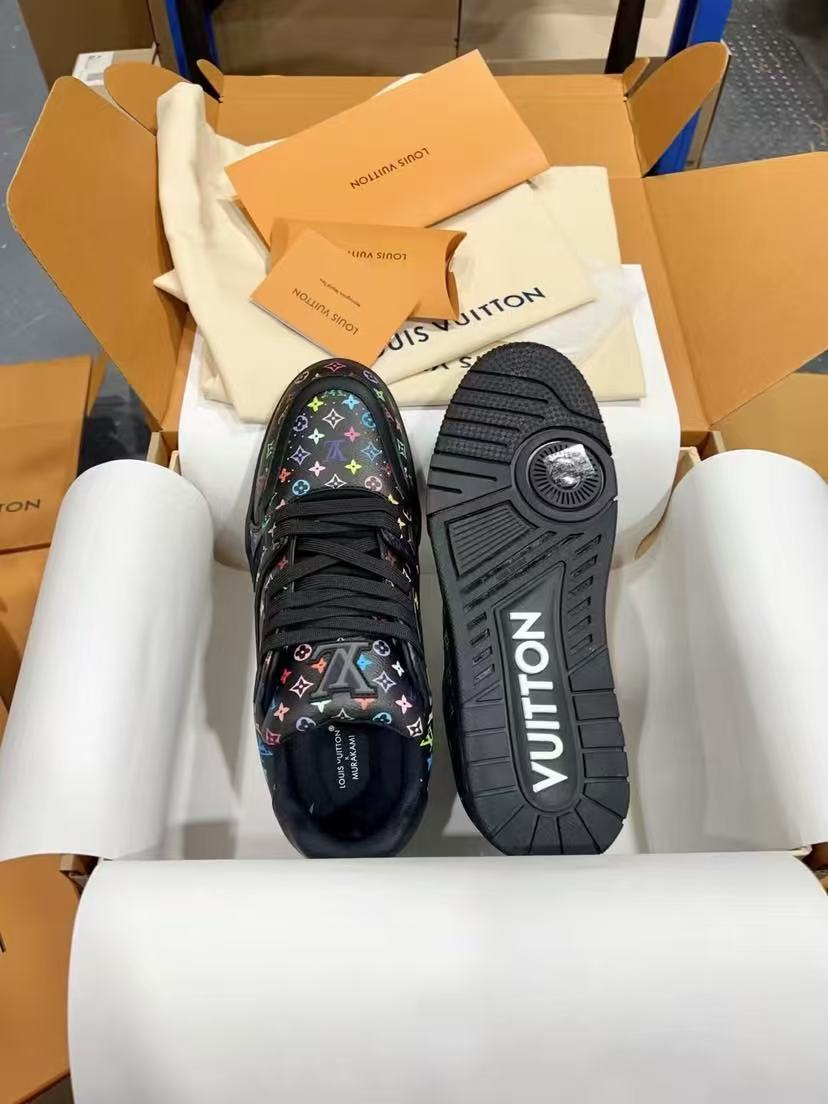 LV Trainer Takashi Murakami Black Flowers printed all over