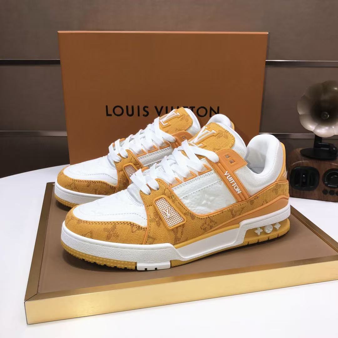 LV trainer Yellow Monogram Denim White
