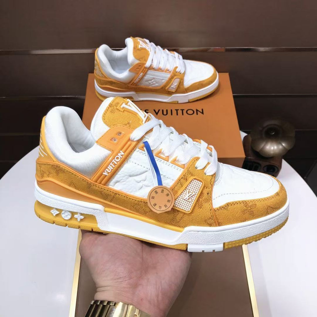 LV trainer Yellow Monogram Denim White