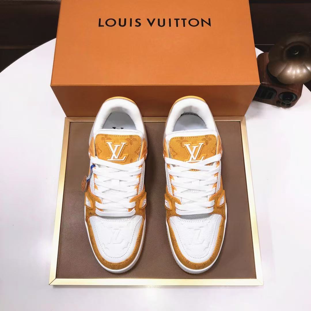 LV trainer Yellow Monogram Denim White