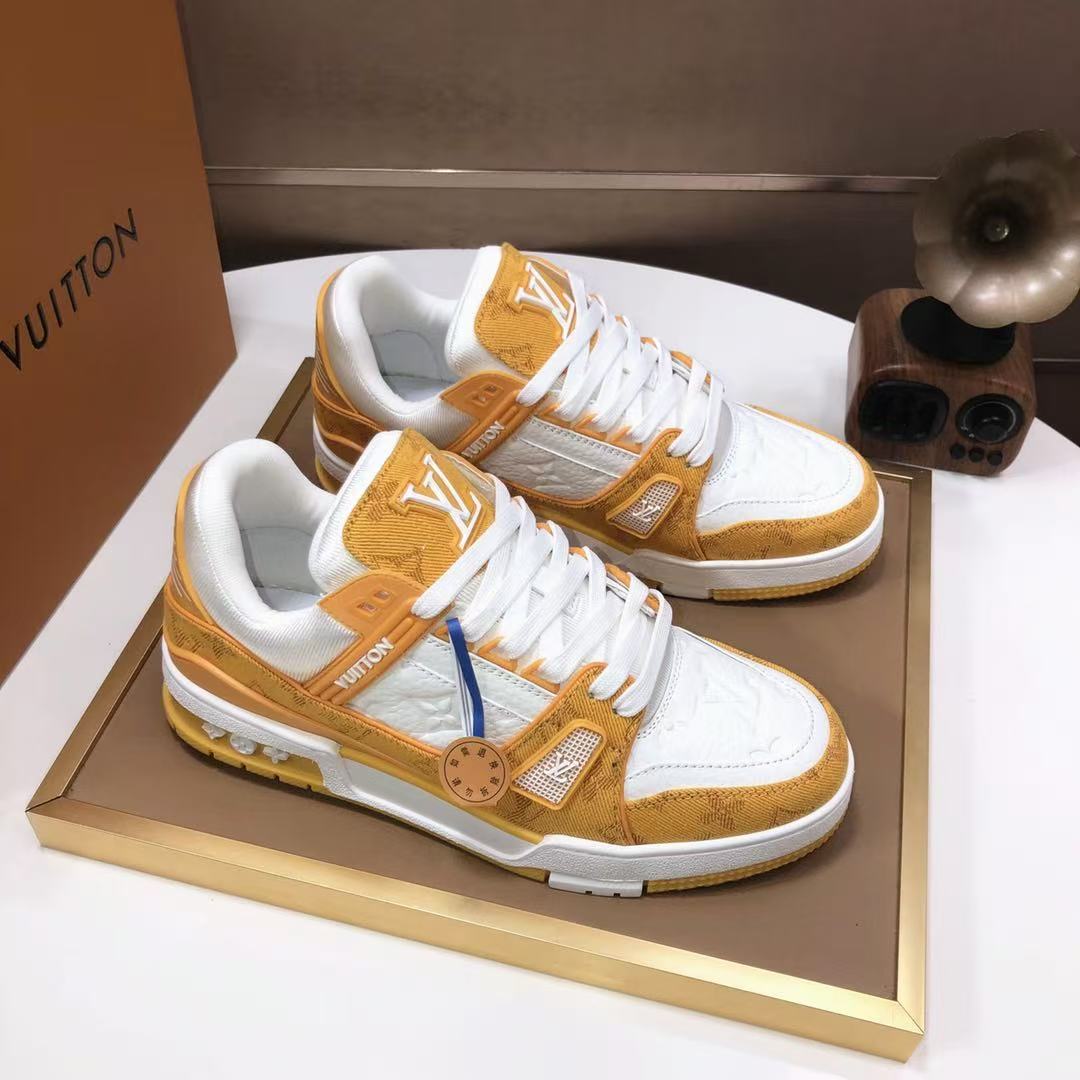 LV trainer Yellow Monogram Denim White