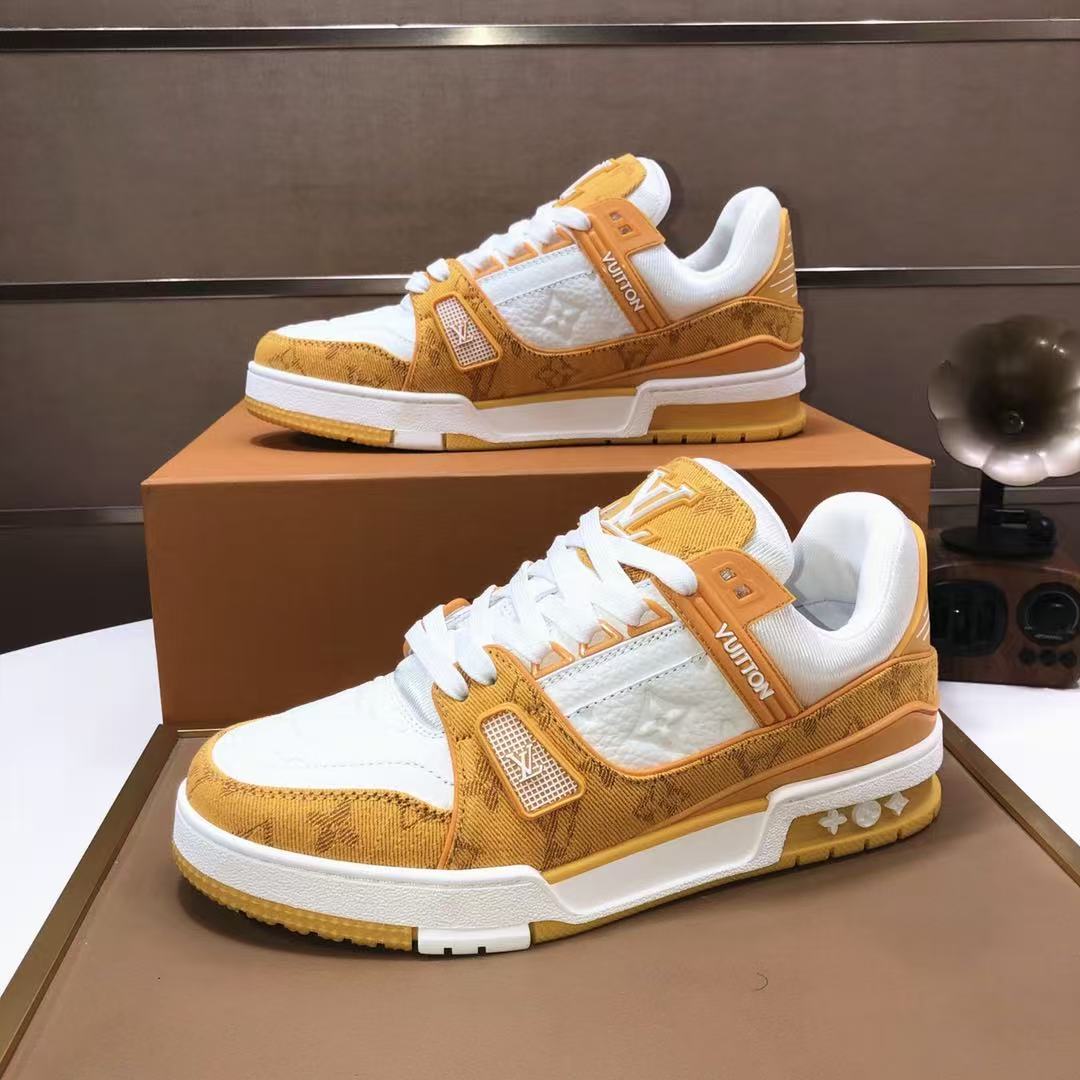 LV trainer Yellow Monogram Denim White