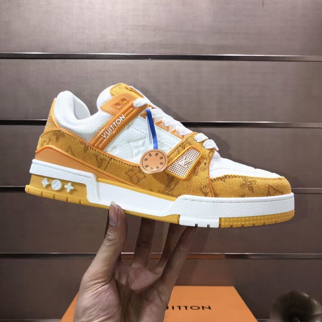 LV trainer Yellow Monogram Denim White