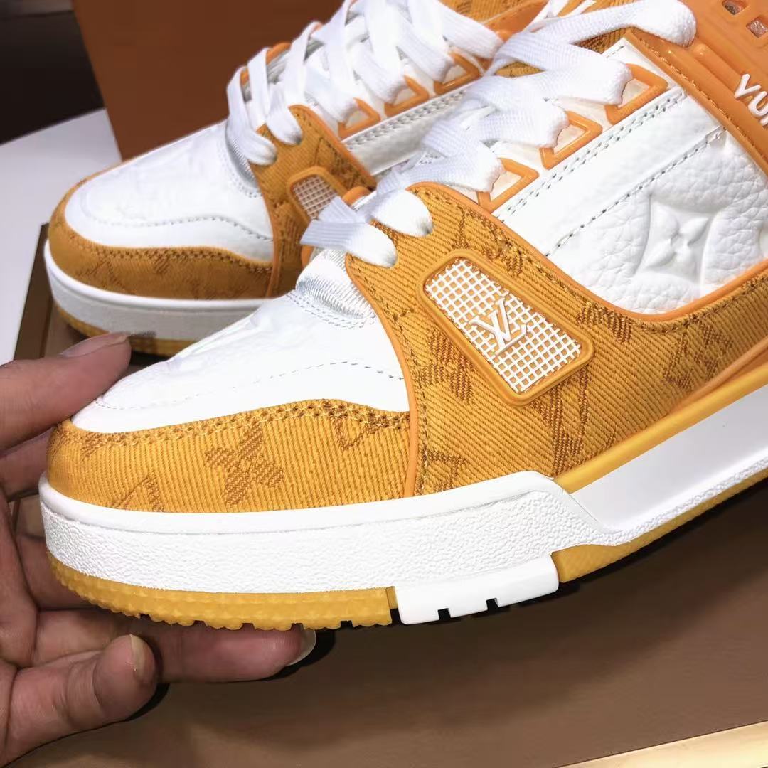 LV trainer Yellow Monogram Denim White