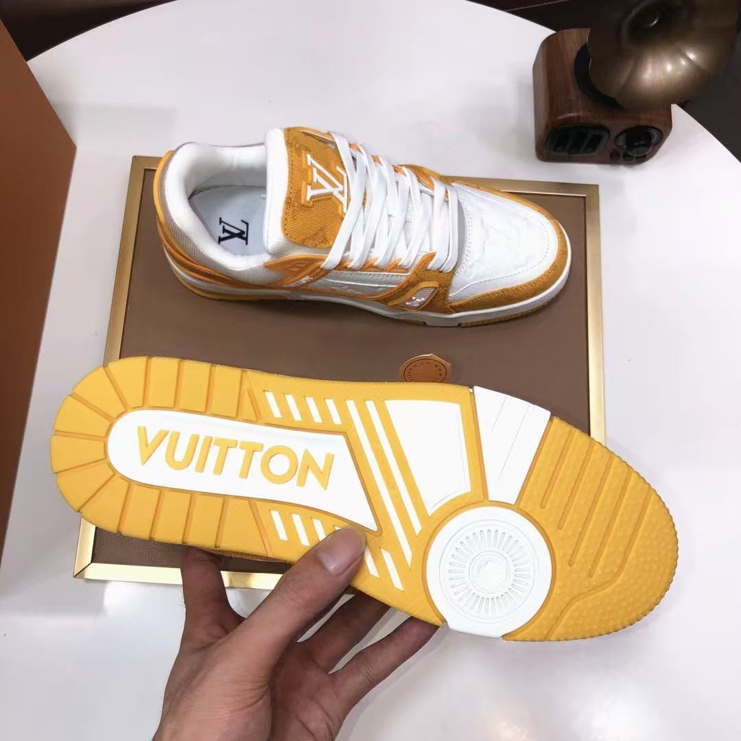 LV trainer Yellow Monogram Denim White