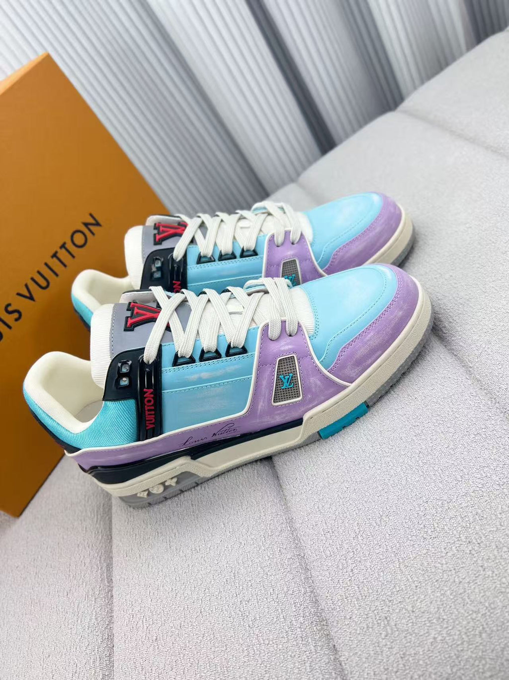 LV trainer blue and purple contrast