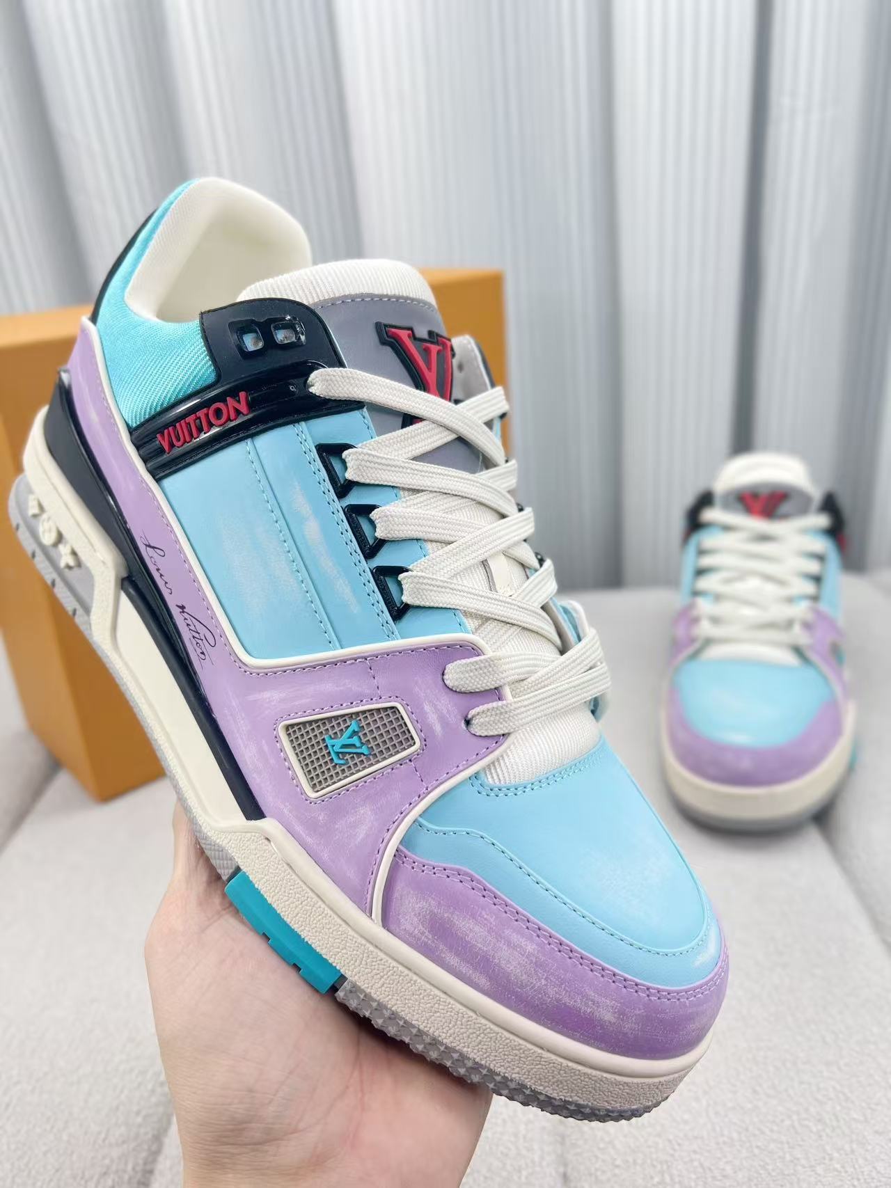 LV trainer blue and purple contrast