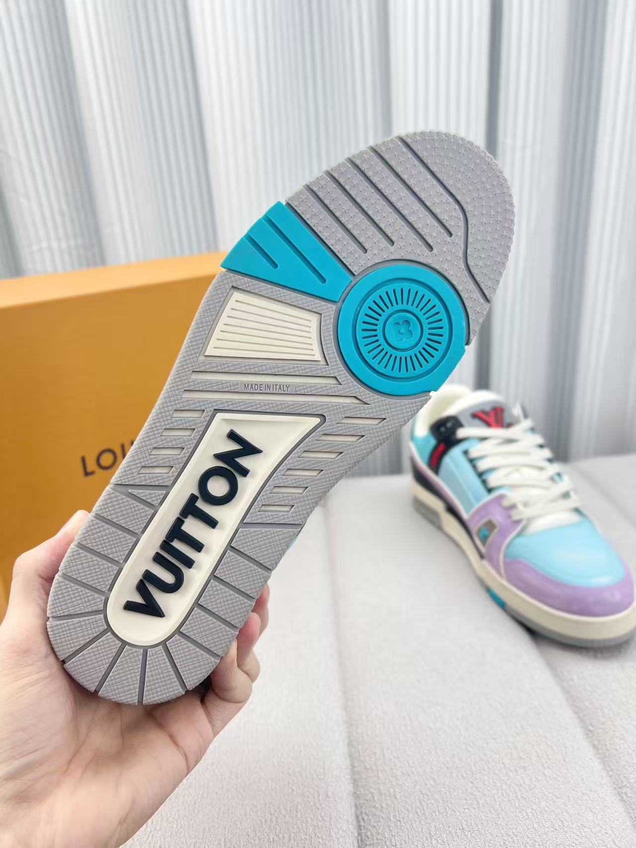 LV trainer blue and purple contrast