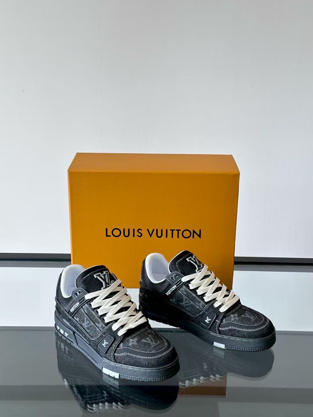 LV trainer black and gray denim