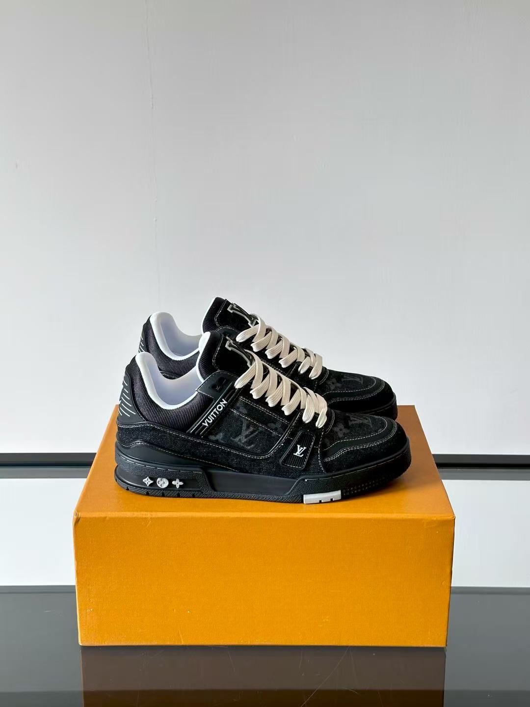 LV trainer black and gray denim