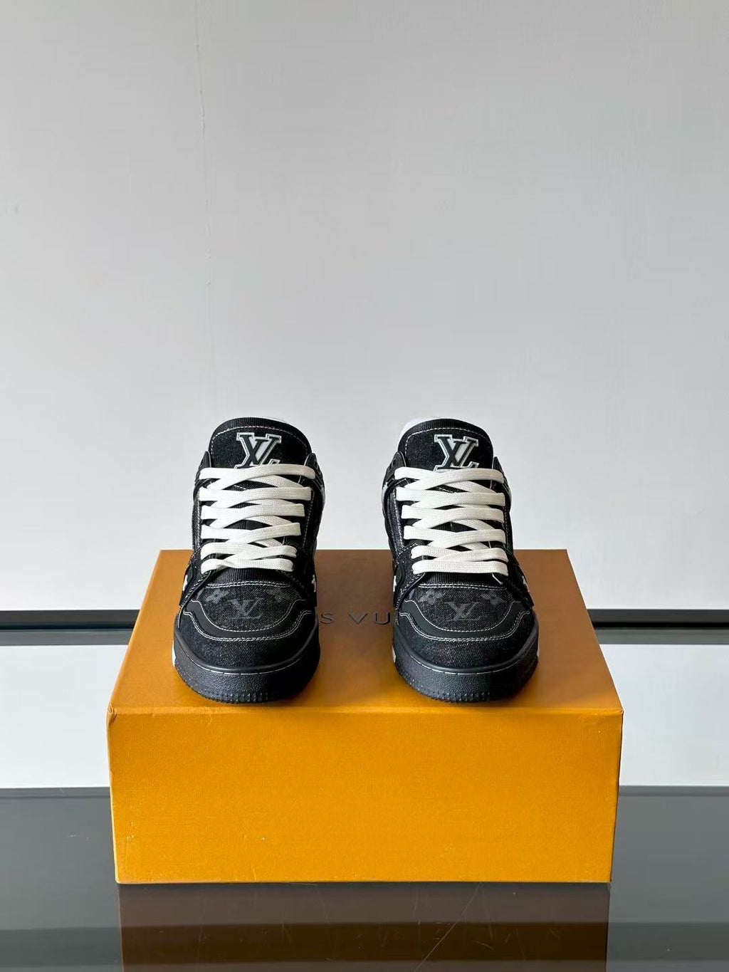 LV trainer black and gray denim