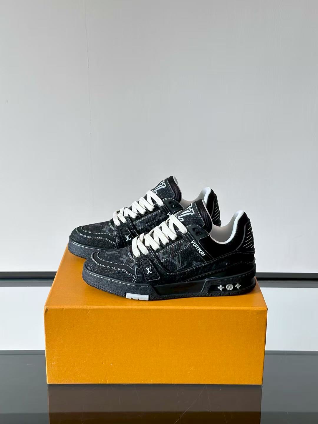LV trainer black and gray denim