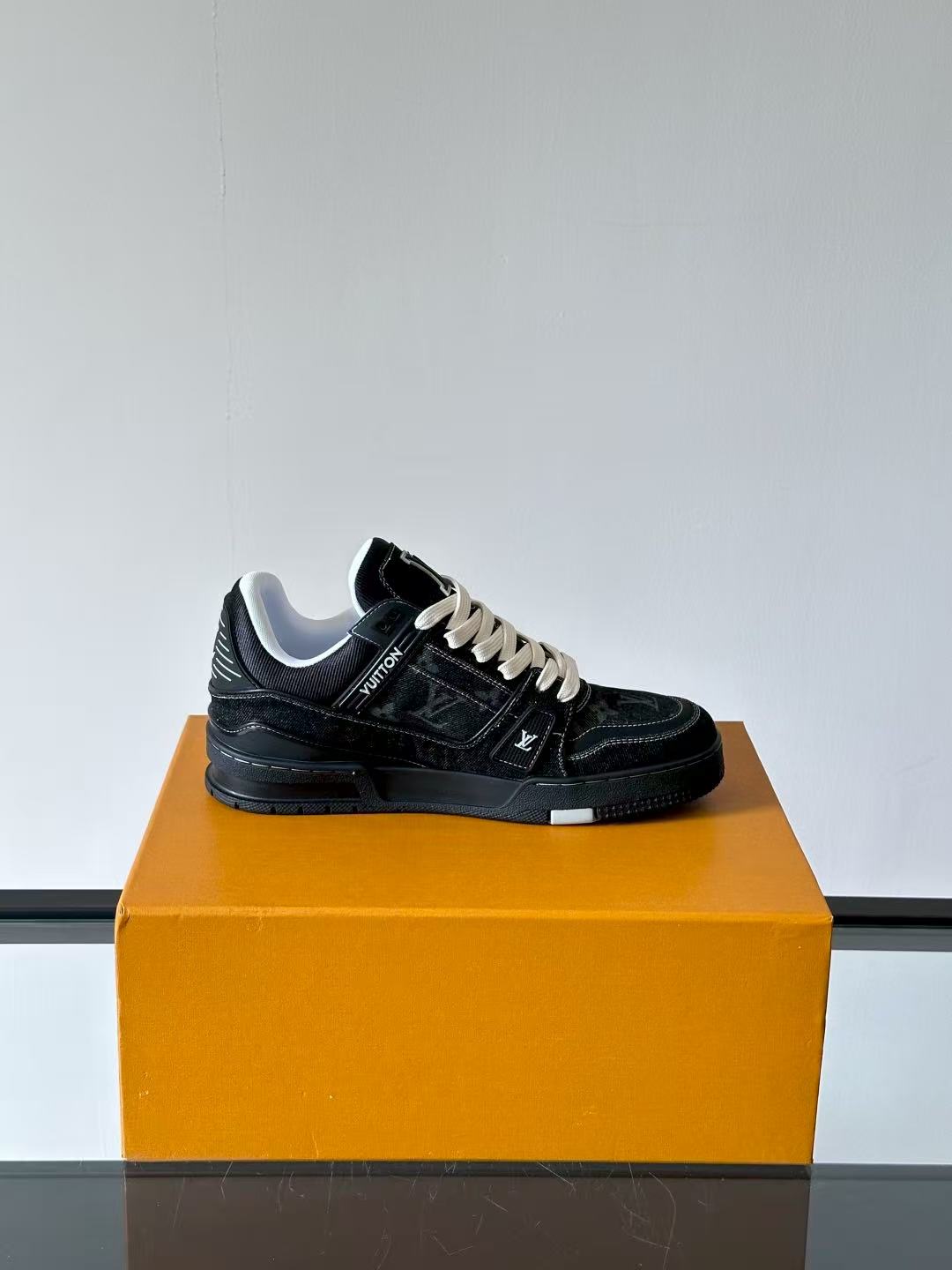LV trainer black and gray denim