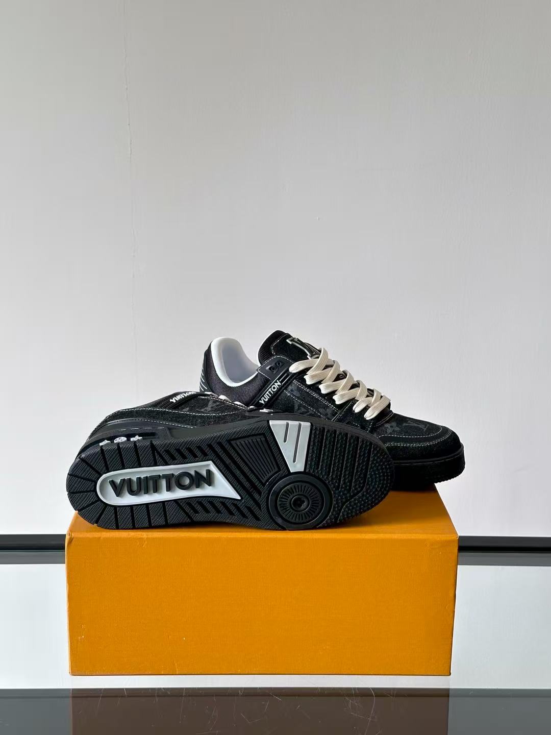 LV trainer black and gray denim