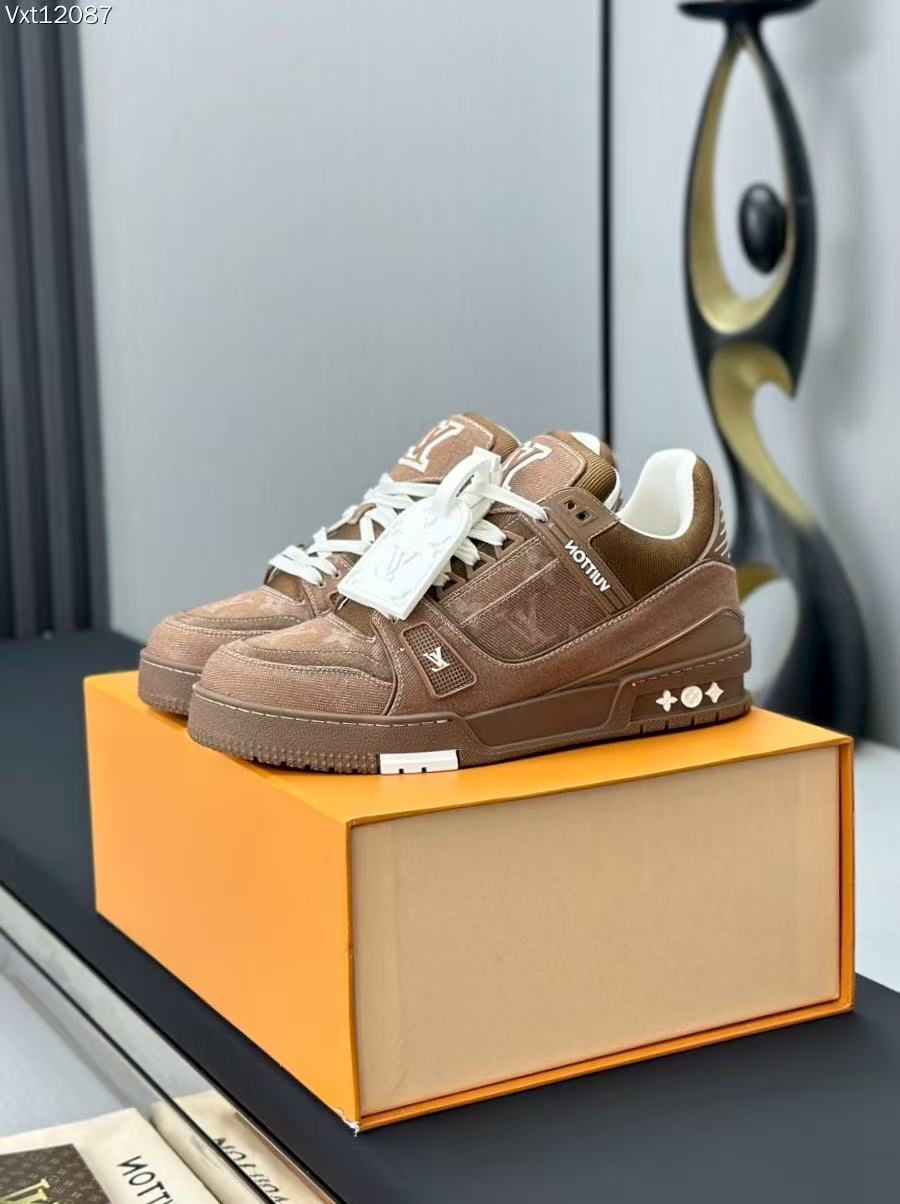 LV trainer brown denim